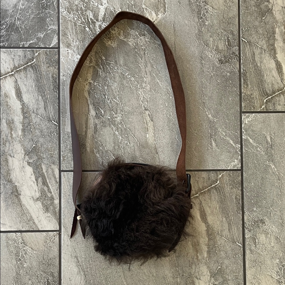 🤎 Handmade Leather Circle Bag Wool Sheepskin Brown Purse
